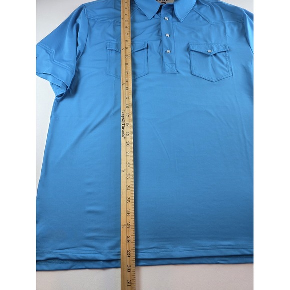 Rowel Western Pearl Snap Solid Blue Shirt Men Size XL Short Sleeve Stretch Rodeo - Picture 2 of 5